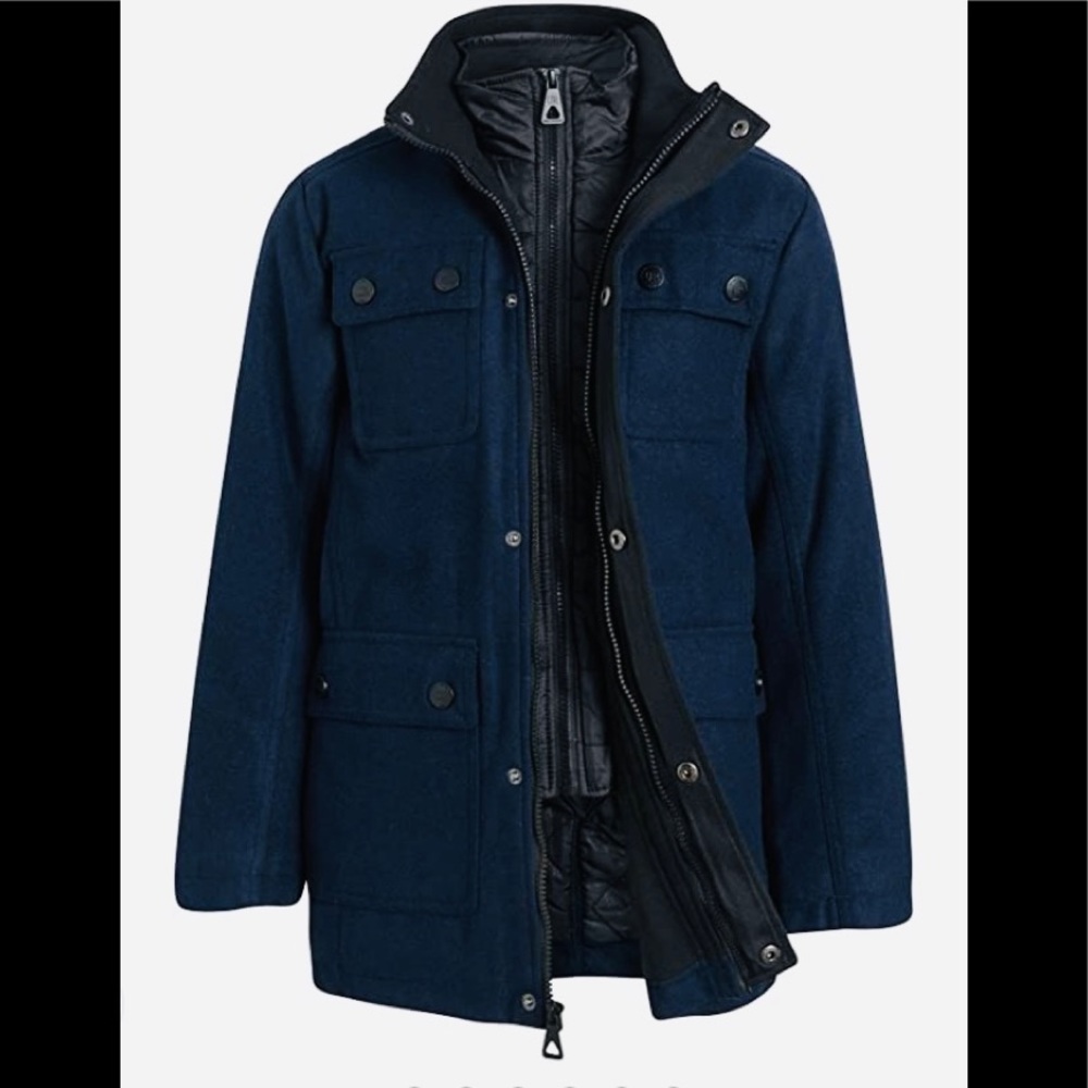 Blue Boys Peacoat with hood